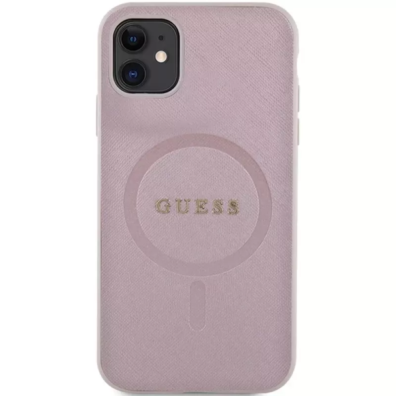 Guess GUHMN61PSAHMCP Funda rígida Saffiano MagSafe para iPhone 11 / Xr 6.1 Rosa