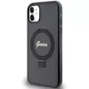 Guess GUHMN61HRSGSK iPhone 11 / XR 6.1 Funda rígida negra Ring Stand Script Glitter MagSafe