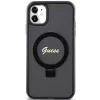Guess GUHMN61HRSGSK iPhone 11 / XR 6.1 Funda rígida negra Ring Stand Script Glitter MagSafe