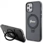 Guess GUHMP12MHRSGSK iPhone 12/12 Pro 6.1 Funda rígida Ring Stand Script Glitter MagSafe Negra