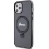 Guess GUHMP12MHRSGSK iPhone 12/12 Pro 6.1 Funda rígida Ring Stand Script Glitter MagSafe Negra
