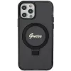 Guess GUHMP12MHRSGSK iPhone 12/12 Pro 6.1 Funda rígida Ring Stand Script Glitter MagSafe Negra