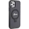 Guess GUHMP12MHRSGSK iPhone 12/12 Pro 6.1 Funda rígida Ring Stand Script Glitter MagSafe Negra