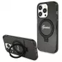 Guess GUHMP13XHRSGSK iPhone 13 Pro Max 6,7 inch Funda rígida negra Ring Stand Script Glitter MagSafe