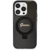 Guess GUHMP14XHRSGSK iPhone 14 Pro Max 6.7 Funda rígida negra Ring Stand Script Glitter MagSafe