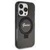 Guess GUHMP14XHRSGSK iPhone 14 Pro Max 6.7 Funda rígida negra Ring Stand Script Glitter MagSafe