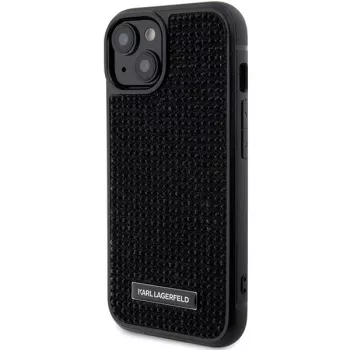 Karl Lagerfeld KLHCP15SHDSPLK iPhone 15 / 14 / 13 6.1 Funda rígida negra Rhinestone Logo Metal Plate