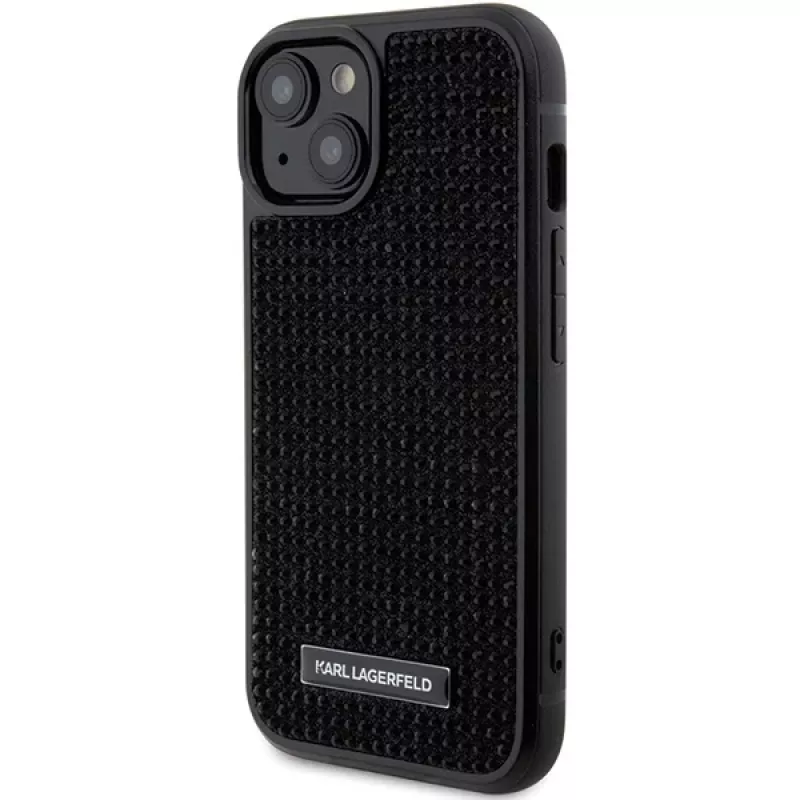 Karl Lagerfeld KLHCP15SHDSPLK iPhone 15 / 14 / 13 6.1 Funda rígida negra Rhinestone Logo Metal Plate