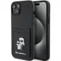 Karl Lagerfeld KLHCP15SSAPKCNPK iPhone 15 / 14 / 13 6.1 Funda rígida negra Saffiano Cardslot Karl & Choupette Metal Pin