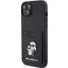 Karl Lagerfeld KLHCP15SSAPKCNPK iPhone 15 / 14 / 13 6.1 Funda rígida negra Saffiano Cardslot Karl & Choupette Metal Pin