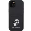 Karl Lagerfeld KLHCP15SSAPKCNPK iPhone 15 / 14 / 13 6.1 Funda rígida negra Saffiano Cardslot Karl & Choupette Metal Pin