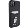 Karl Lagerfeld KLHCP15SSAPKCNPK iPhone 15 / 14 / 13 6.1 Funda rígida negra Saffiano Cardslot Karl & Choupette Metal Pin