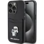Karl Lagerfeld KLHCP15LSAPKCNPK iPhone 15 Pro 6.1 Funda rígida negra Saffiano Cardslot Karl & Choupette Metal Pin