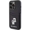 Karl Lagerfeld KLHCP15LSAPKCNPK iPhone 15 Pro 6.1 Funda rígida negra Saffiano Cardslot Karl & Choupette Metal Pin