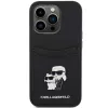 Karl Lagerfeld KLHCP15LSAPKCNPK iPhone 15 Pro 6.1 Funda rígida negra Saffiano Cardslot Karl & Choupette Metal Pin
