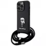 Karl Lagerfeld KLHCP15LSASKNPSK iPhone 15 Pro 6.1 Funda rígida negra Crossbody Saffiano Monogram Metal Pin Karl & Choupette
