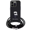 Karl Lagerfeld KLHCP15LSASKNPSK iPhone 15 Pro 6.1 Funda rígida negra Crossbody Saffiano Monogram Metal Pin Karl & Choupette