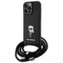 Karl Lagerfeld KLHCP15XSASKNPSK Funda rígida para iPhone 15 Pro Max 6,7 inch Negra Crossbody Saffiano Monogram Metal Pin Karl & Choupette