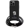 Karl Lagerfeld KLHCP15XSASKNPSK Funda rígida para iPhone 15 Pro Max 6,7 inch Negra Crossbody Saffiano Monogram Metal Pin Karl & Choupette