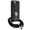 Karl Lagerfeld KLHCP15XSASKNPSK Funda rígida para iPhone 15 Pro Max 6,7 inch Negra Crossbody Saffiano Monogram Metal Pin Karl & Choupette