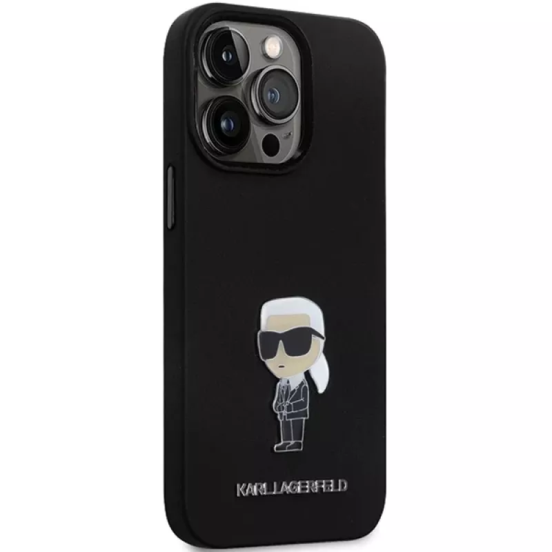 Karl Lagerfeld KLHCP14LSMHKNPK Funda de silicona Ikonik Metal Pin para iPhone 14 Pro 6,1 Negra