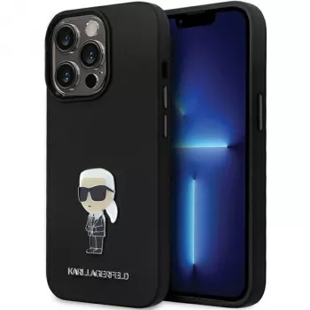 Karl Lagerfeld KLHCP14XSMHKNPK Funda trasera de silicona Ikonik Metal Pin para Apple iPhone 14 Pro Max 6,7 Negra