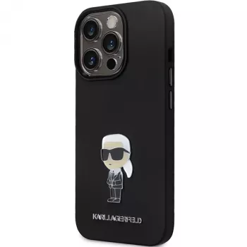 Karl Lagerfeld KLHCP14XSMHKNPK Funda trasera de silicona Ikonik Metal Pin para Apple iPhone 14 Pro Max 6,7 Negra
