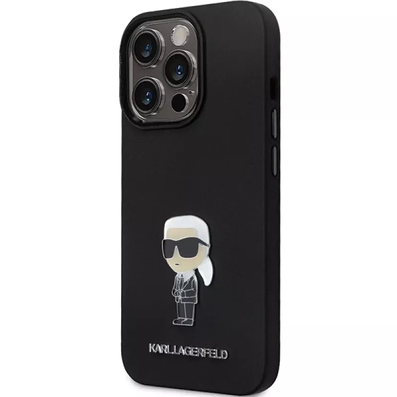 Karl Lagerfeld KLHCP14XSMHKNPK Funda trasera de silicona Ikonik Metal Pin para Apple iPhone 14 Pro Max 6,7 Negra