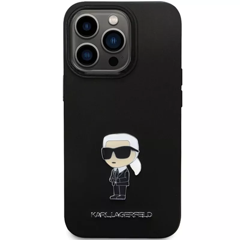 Karl Lagerfeld KLHCP14XSMHKNPK Funda trasera de silicona Ikonik Metal Pin para Apple iPhone 14 Pro Max 6,7 Negra