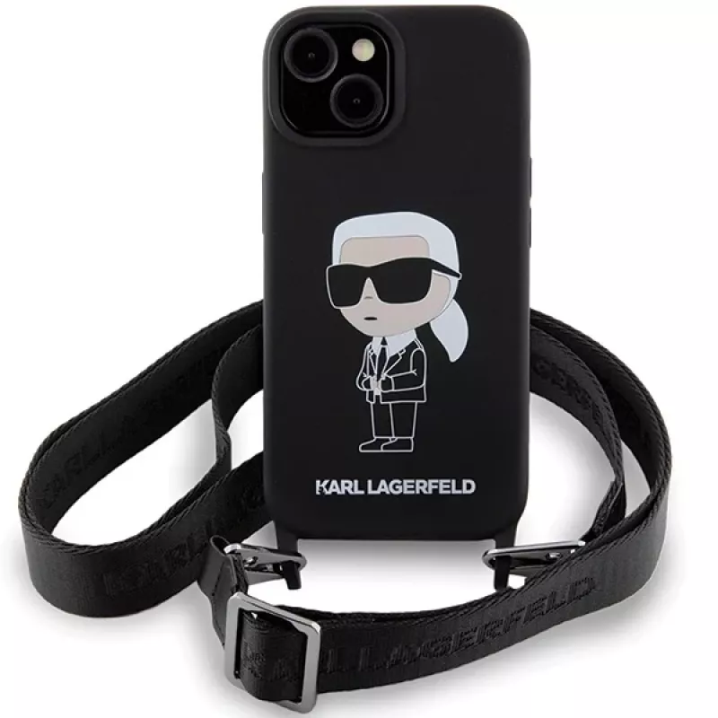 Karl Lagerfeld KLHCP15SSCBSKNK iPhone 15 / 14 / 13 6.1 Funda rígida negra Crossbody silicona Ikonik