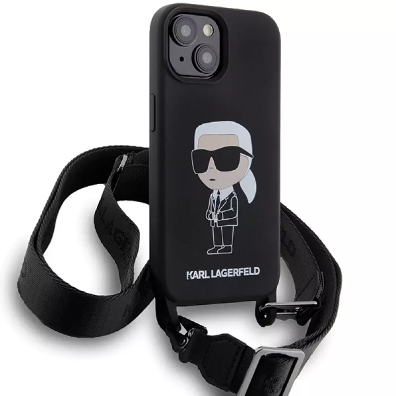 Karl Lagerfeld KLHCP15SSCBSKNK iPhone 15 / 14 / 13 6.1 Funda rígida negra Crossbody silicona Ikonik