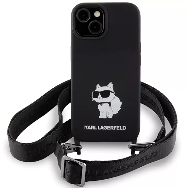 Karl Lagerfeld KLHCP15SSCBSCNK iPhone 15 / 14 / 13 6.1 Funda rígida negra Crossbody silicona Choupette