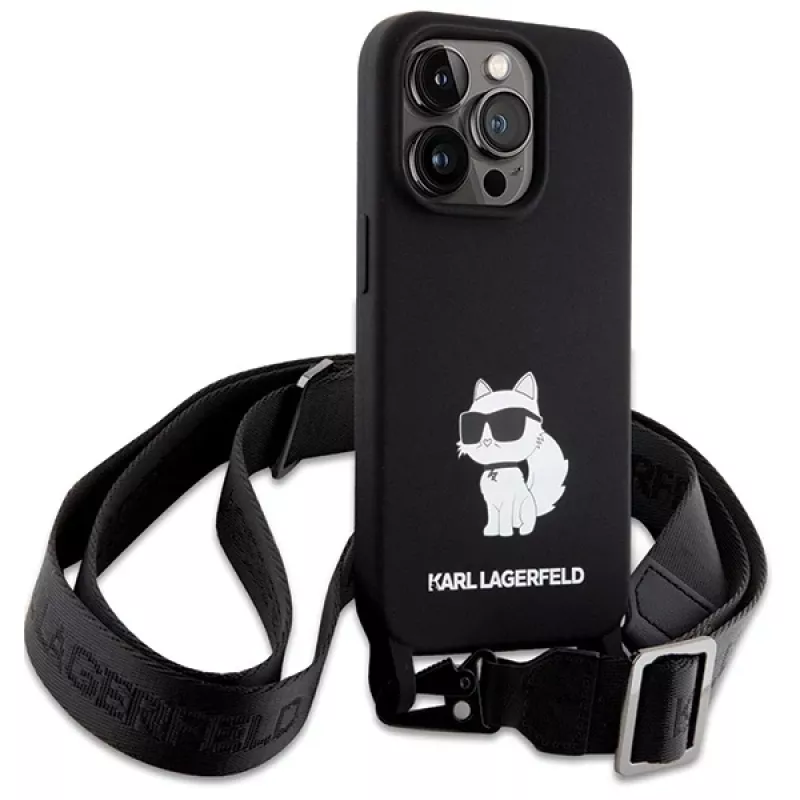 Karl Lagerfeld KLHCP15XSCBSCNK iPhone 15 Pro Max 6.7 Funda rígida negra Crossbody silicona Choupette
