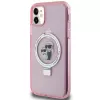 Karl Lagerfeld KLHMN61HMRSKCP iPhone 11 / XR 6.1 Funda rígida rosa Ring Stand Karl & Choupette MagSafe