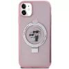 Karl Lagerfeld KLHMN61HMRSKCP iPhone 11 / XR 6.1 Funda rígida rosa Ring Stand Karl & Choupette MagSafe