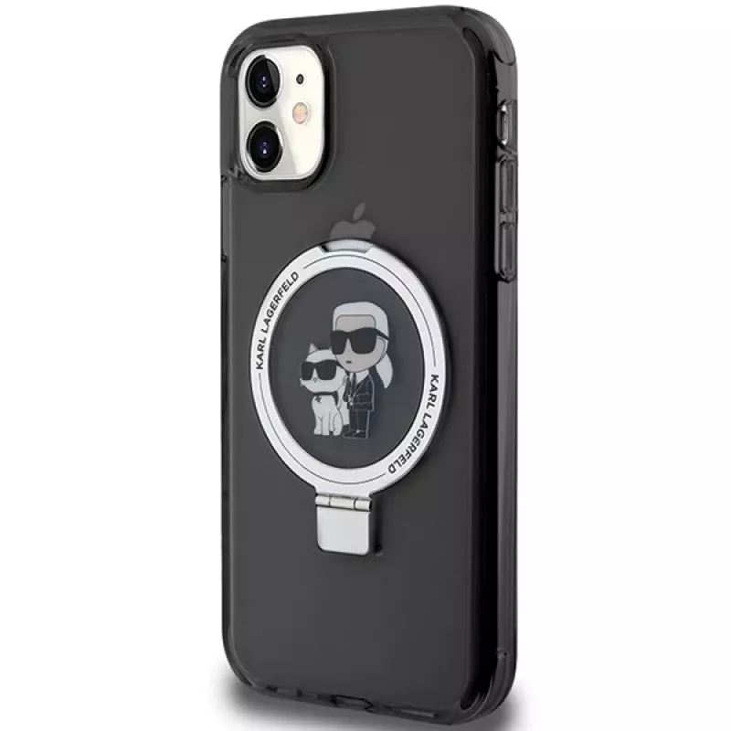 Karl Lagerfeld KLHMN61HMRSKCK Funda rígida Ring Stand para iPhone 11 / Xr 6.1 Negra MagSafe Karl & Choupette
