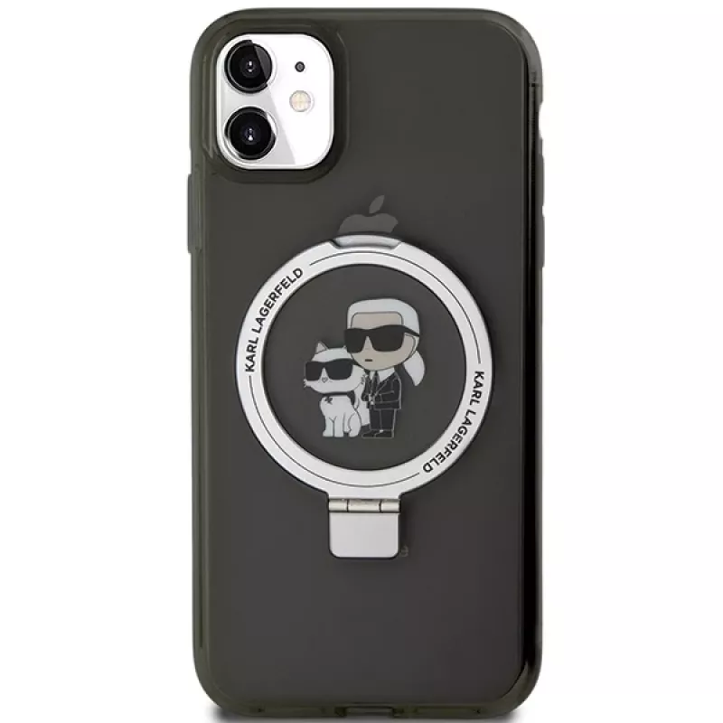 Karl Lagerfeld KLHMN61HMRSKCK Funda rígida Ring Stand para iPhone 11 / Xr 6.1 Negra MagSafe Karl & Choupette