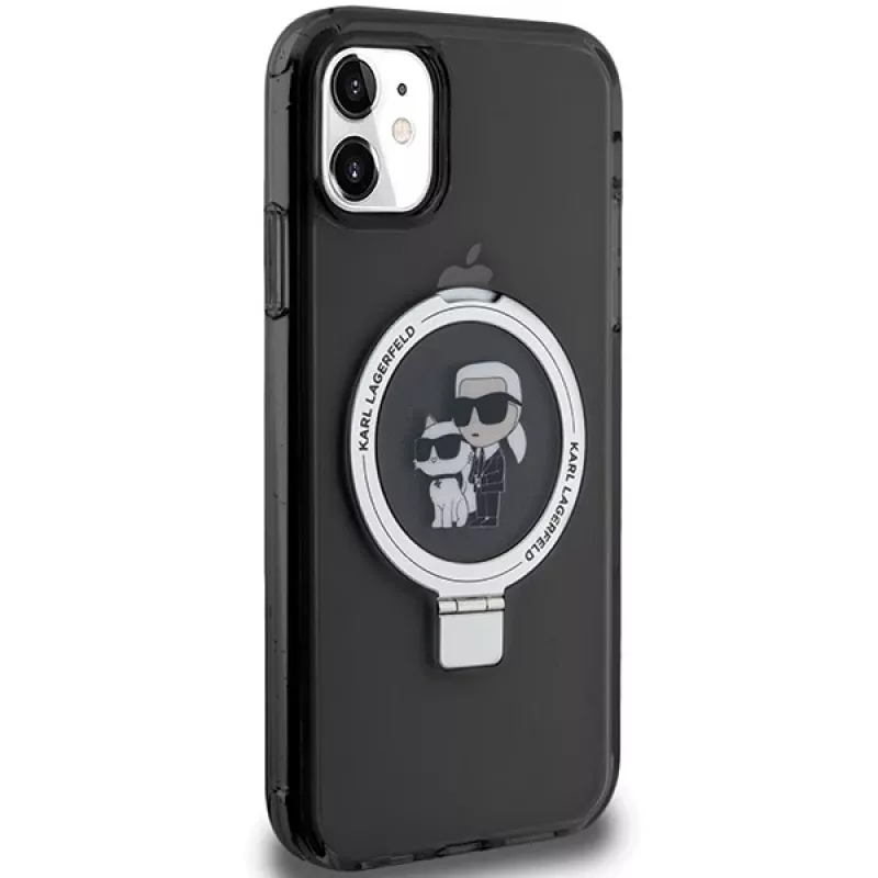 Karl Lagerfeld KLHMN61HMRSKCK Funda rígida Ring Stand para iPhone 11 / Xr 6.1 Negra MagSafe Karl & Choupette