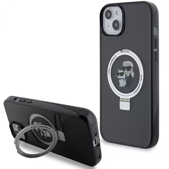 Karl Lagerfeld KLHMP15SHMRSKCK iPhone 15 / 14 / 13 6.1 Funda rígida negra Ring Stand Karl & Choupette MagSafe
