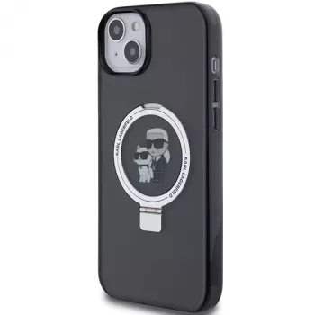 Karl Lagerfeld KLHMP15SHMRSKCK iPhone 15 / 14 / 13 6.1 Funda rígida negra Ring Stand Karl & Choupette MagSafe