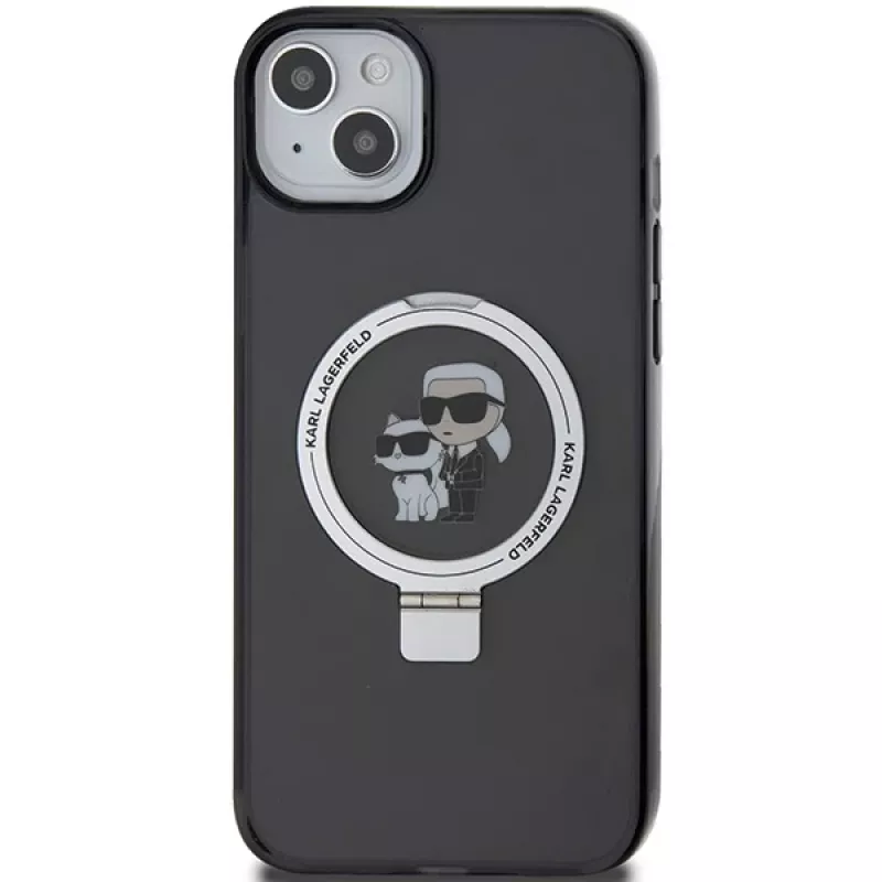 Karl Lagerfeld KLHMP15SHMRSKCK iPhone 15 / 14 / 13 6.1 Funda rígida negra Ring Stand Karl & Choupette MagSafe
