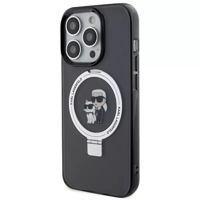Karl Lagerfeld KLHMP15LHMRSKCK Funda rígida Ring Stand MagSafe para iPhone 15 Pro 6.1 Negra