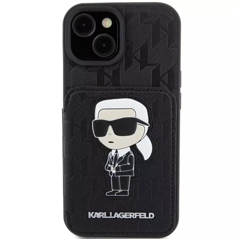 Karl Lagerfeld KLHCP15SSAKKNSCK Funda rígida Saffiano Ikonik para iPhone 15/14/13 6,1