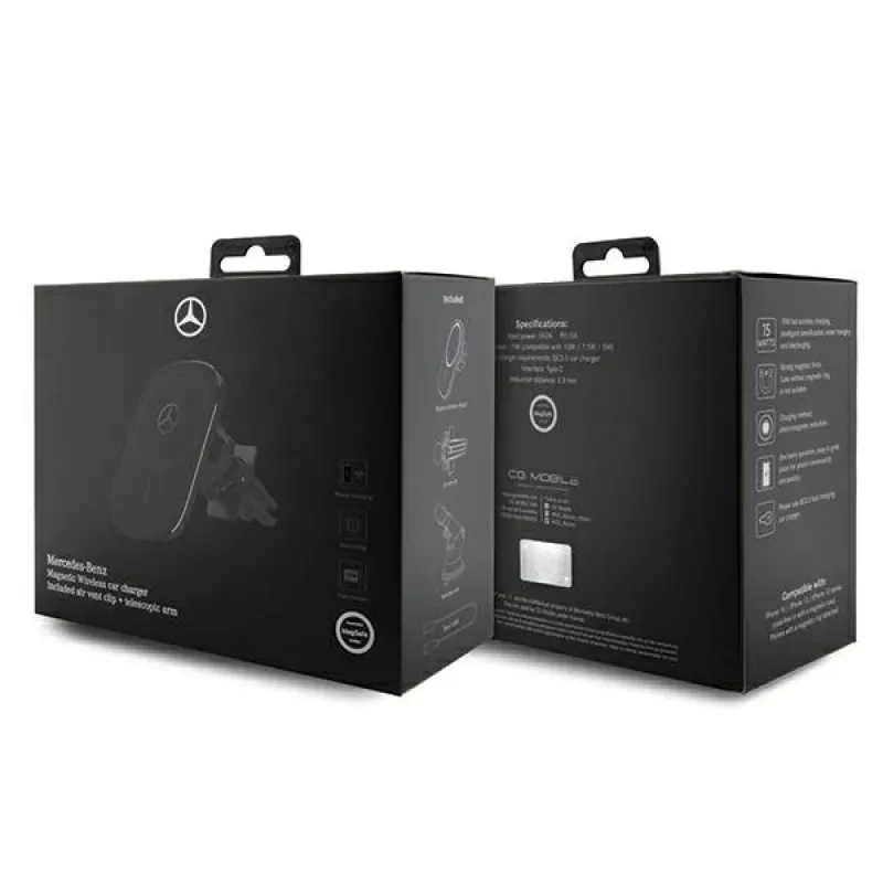 Mercedes Silver Star Cargador inalámbrico magnético para coche 15W (negro)