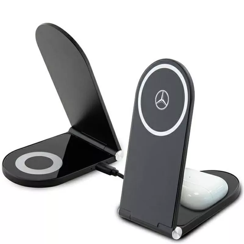 Mercedes-Benz Soporte de carga inalámbrica plegable 2 en 1 15W negro Silver Star MagSafe