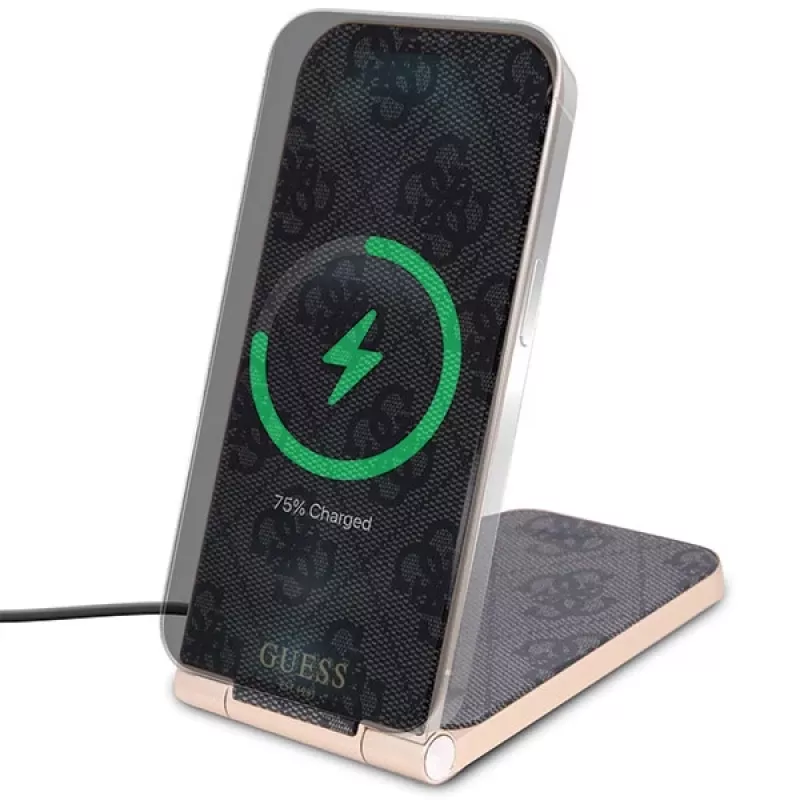Guess Cargador inalámbrico plegable 2 en 1 GUDCFAL4PEGK 15W negro 4G Pattern MagSafe