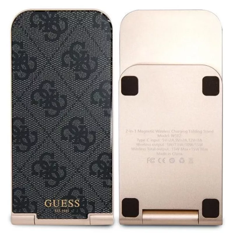 Guess Cargador inalámbrico plegable 2 en 1 GUDCFAL4PEGK 15W negro 4G Pattern MagSafe