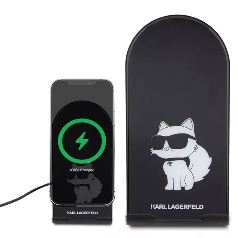 Karl Lagerfeld Cargador inalámbrico plegable 2 en 1 KLDCRFALCHNK 15W negro Choupette MagSafe
