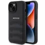 AMG AMHCP15MGSEBK Funda rígida de piel con líneas en relieve para iPhone 15 Plus / 14 Plus 6,7