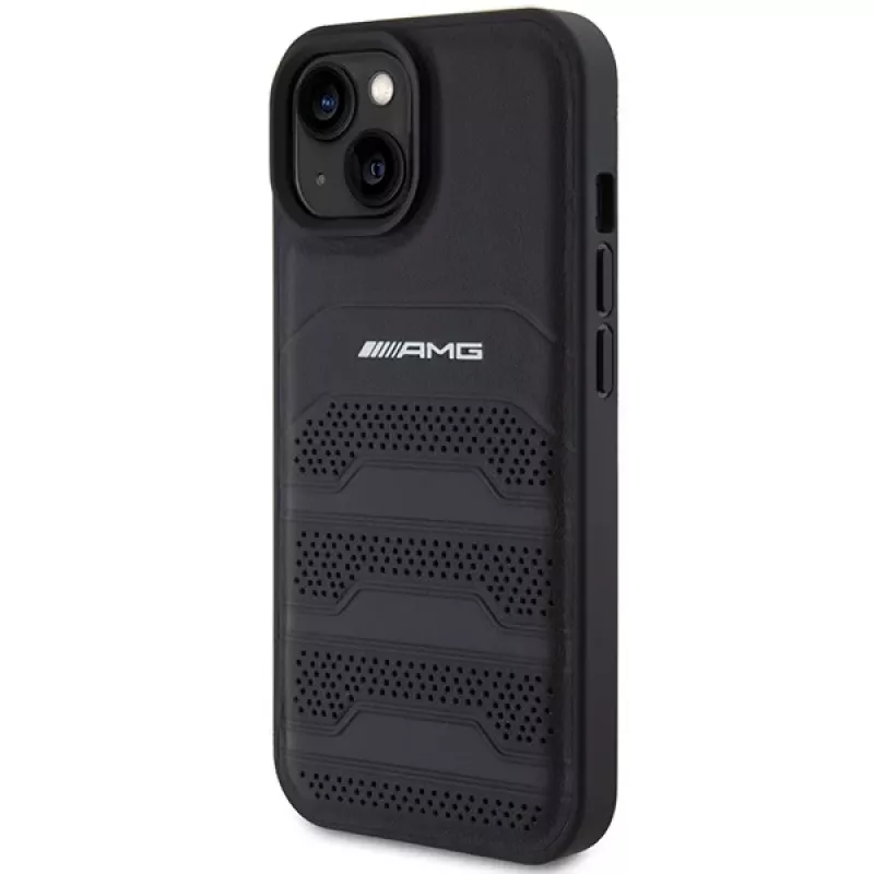 AMG AMHCP15MGSEBK Funda rígida de piel con líneas en relieve para iPhone 15 Plus / 14 Plus 6,7